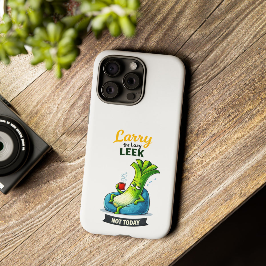 Cute 'Larry the Lazy Leek' Phone Case – Funny Vegetable Cartoon Tough Case, "Not Today"
