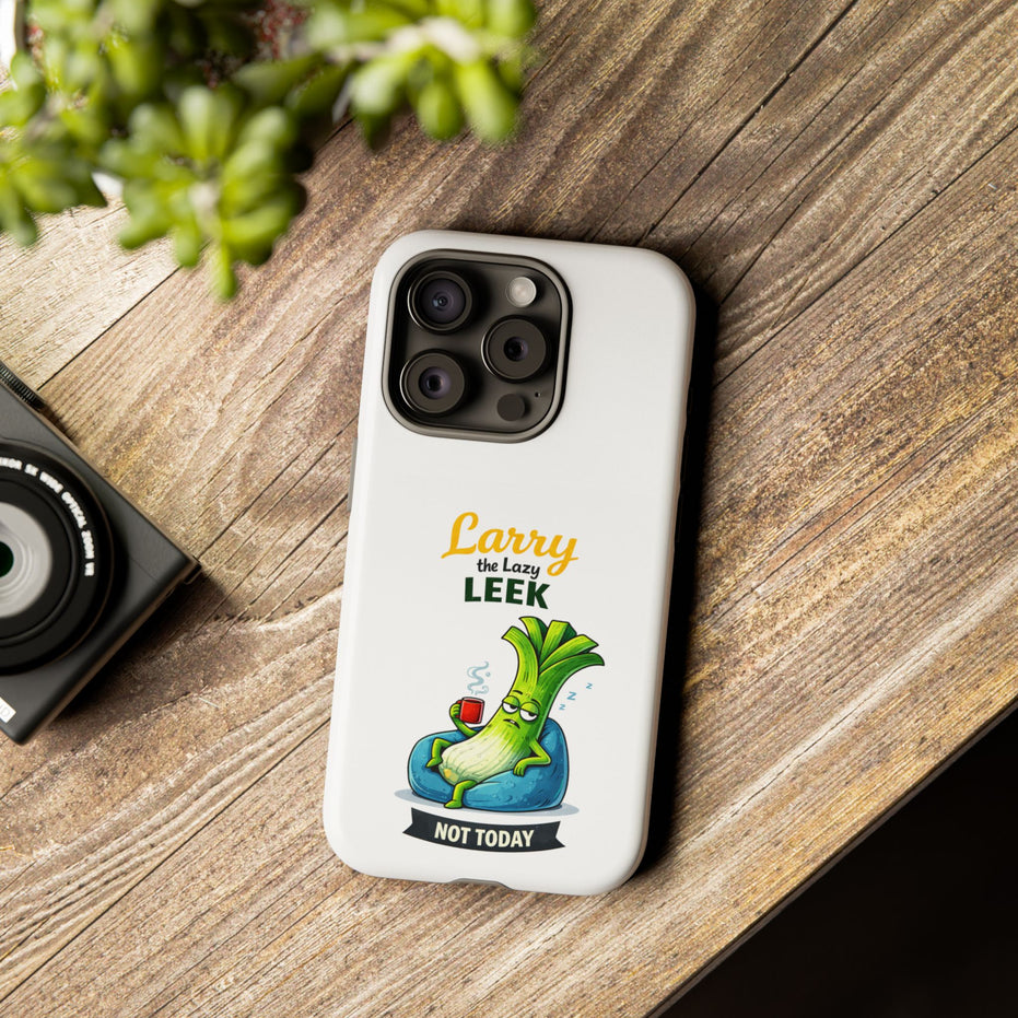 Cute 'Larry the Lazy Leek' Phone Case – Funny Vegetable Cartoon Tough Case, "Not Today"