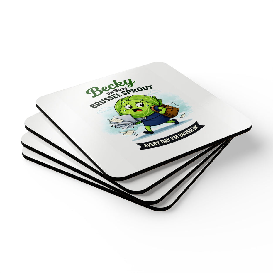 Becky the Busy Brussel Sprout | Funny Vegetable Coaster Set