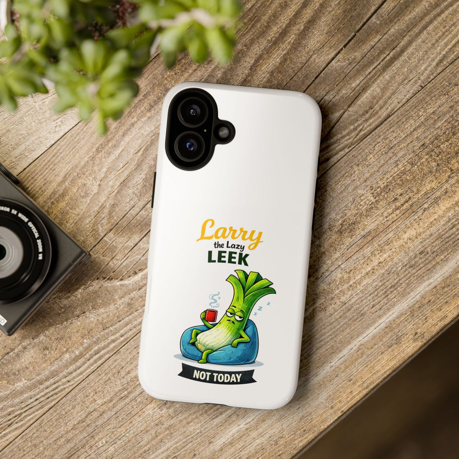 Cute 'Larry the Lazy Leek' Phone Case – Funny Vegetable Cartoon Tough Case, "Not Today"