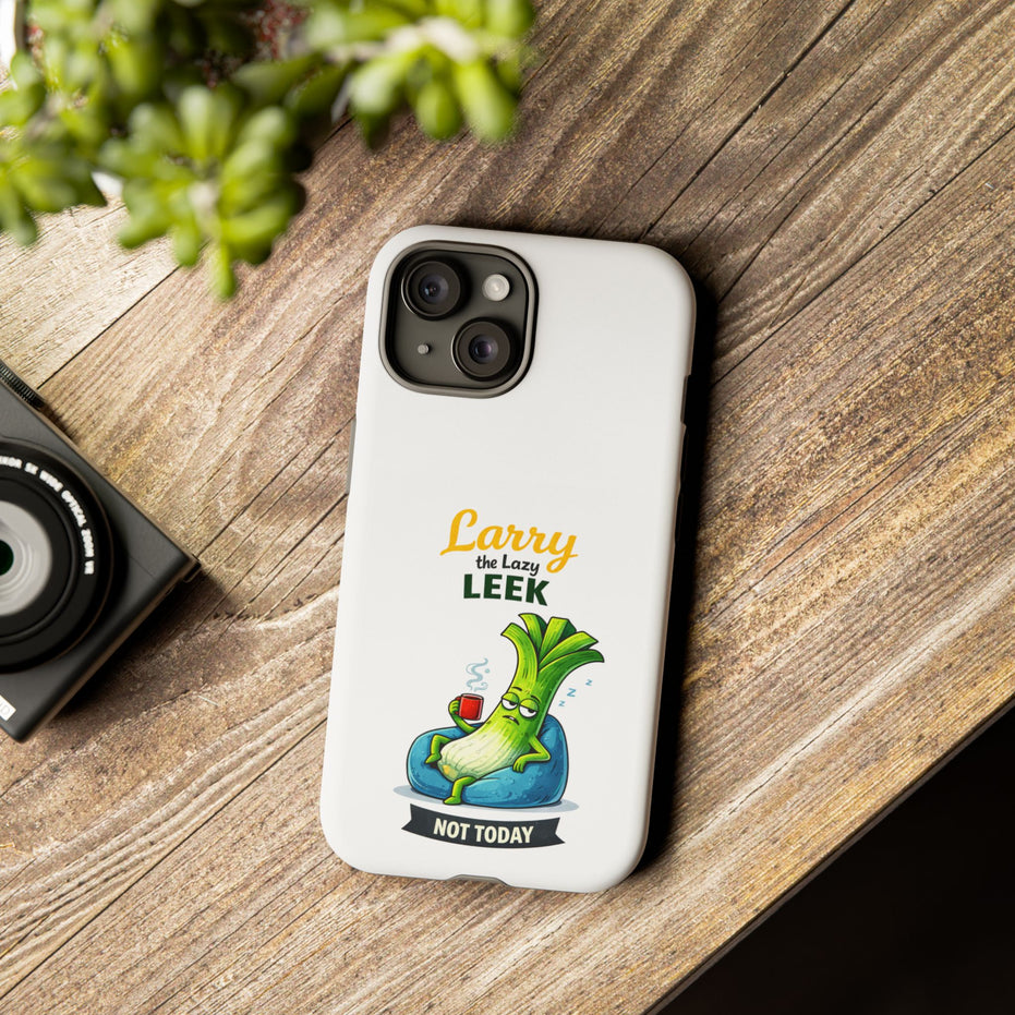 Cute 'Larry the Lazy Leek' Phone Case – Funny Vegetable Cartoon Tough Case, "Not Today"
