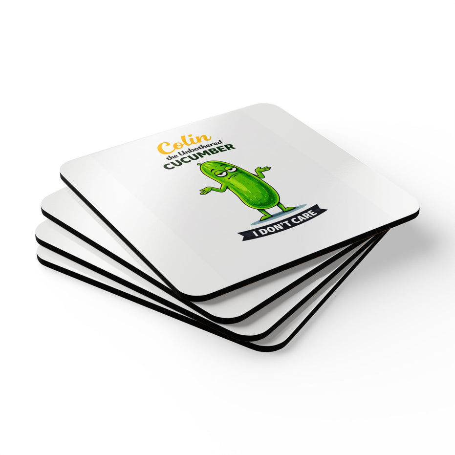 Colin the Unbothered Cucumber | Funny Vegetable Coaster Set