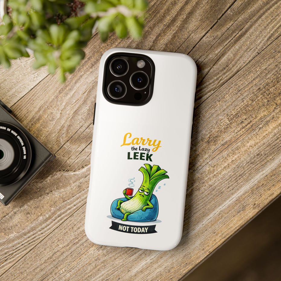 Cute 'Larry the Lazy Leek' Phone Case – Funny Vegetable Cartoon Tough Case, "Not Today"