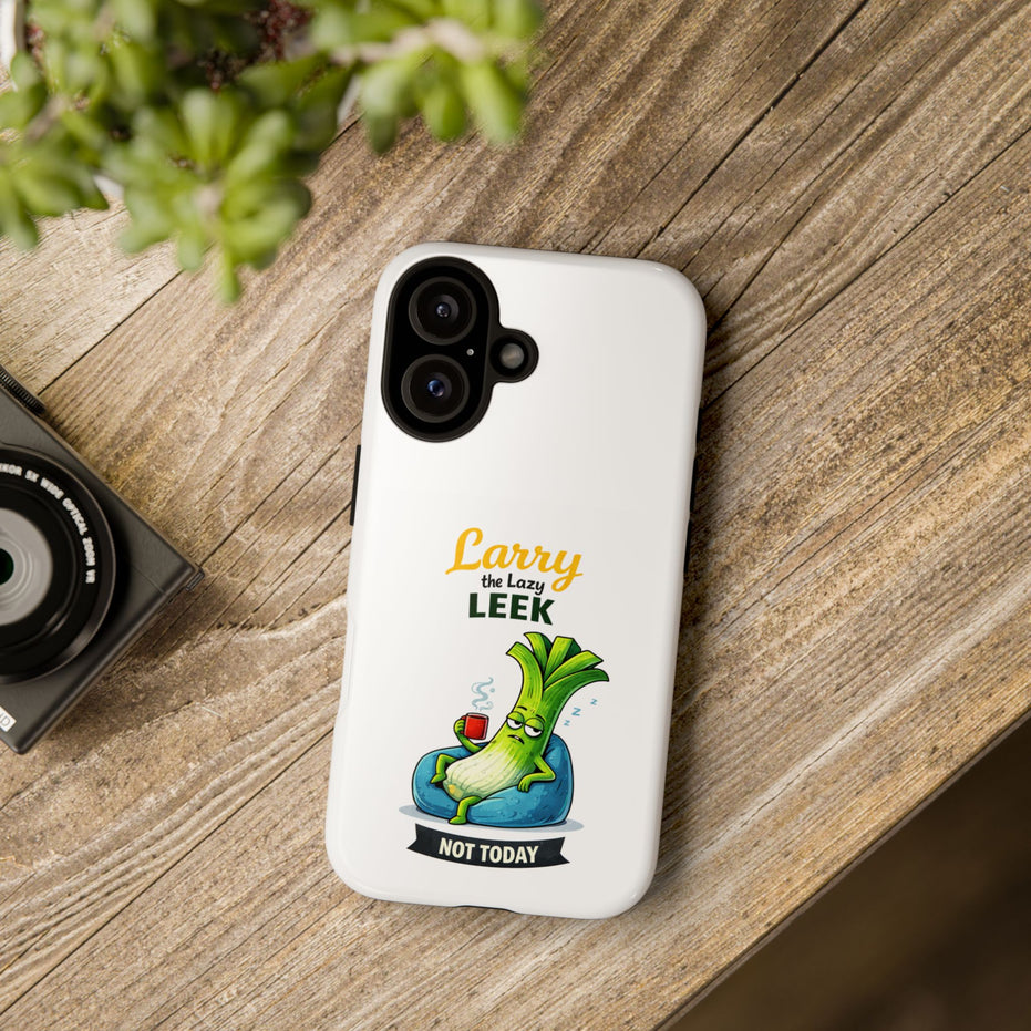Cute 'Larry the Lazy Leek' Phone Case – Funny Vegetable Cartoon Tough Case, "Not Today"