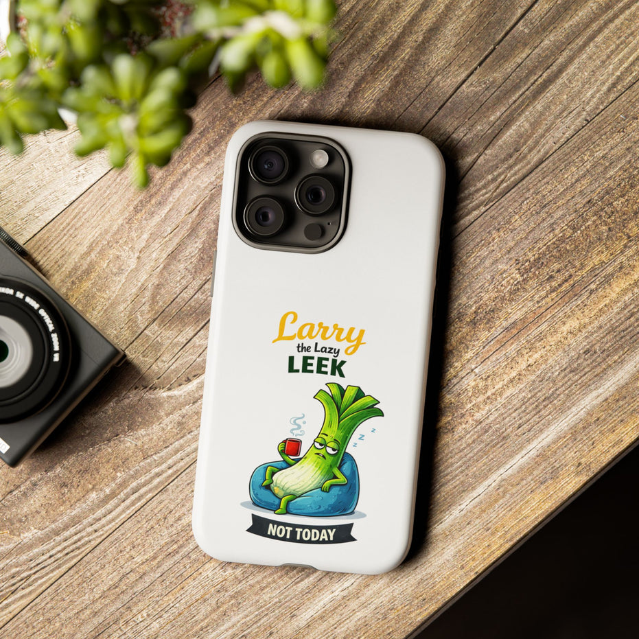 Cute 'Larry the Lazy Leek' Phone Case – Funny Vegetable Cartoon Tough Case, "Not Today"