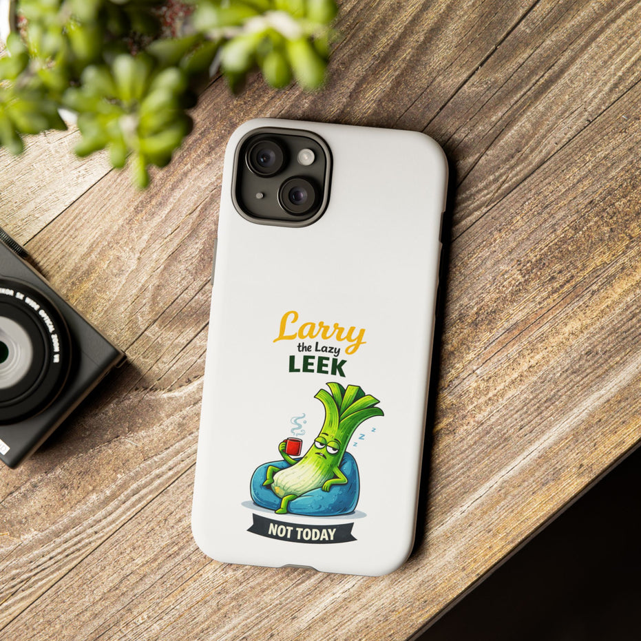 Cute 'Larry the Lazy Leek' Phone Case – Funny Vegetable Cartoon Tough Case, "Not Today"