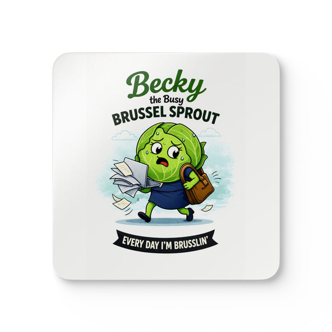 Becky the Busy Brussel Sprout | Funny Vegetable Coaster Set