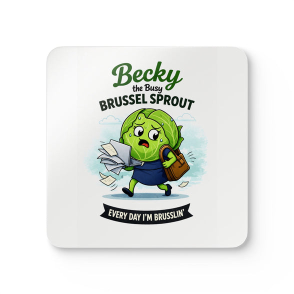 Becky the Busy Brussel Sprout | Funny Vegetable Coaster Set